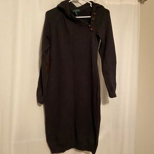 Ralph Lauren Dress | Black Sweater Material with Brown Suede Elbow Patches